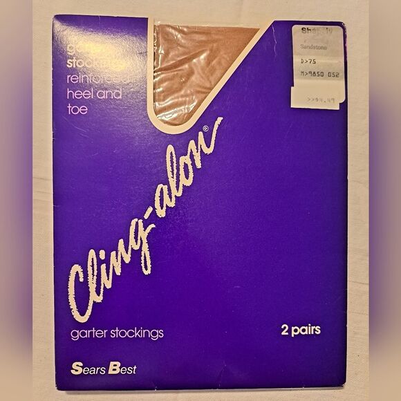 Sears Best Cling-alon garter stockings. Sandstone color, Shapely size - Picture 1 of 2